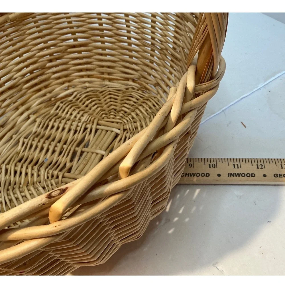Vintage Wicker Basket Oval Woven Wood Handle Large Natural Farmhouse